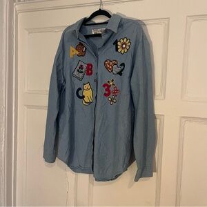 Karen Scott Appliqué Denim Shirt with Adorable Patches